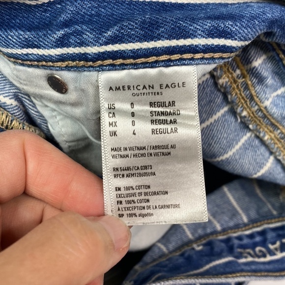 American Eagle Mom Jean Skinny Blue White Pinstripe Size 0 Regular - Picture 13 of 14
